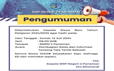 Pengumuman Siswa baru tahun 2024